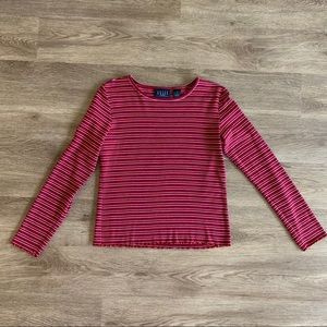 🌿 Vintage Lettuce Hem Red Striped LS Tee 🌿